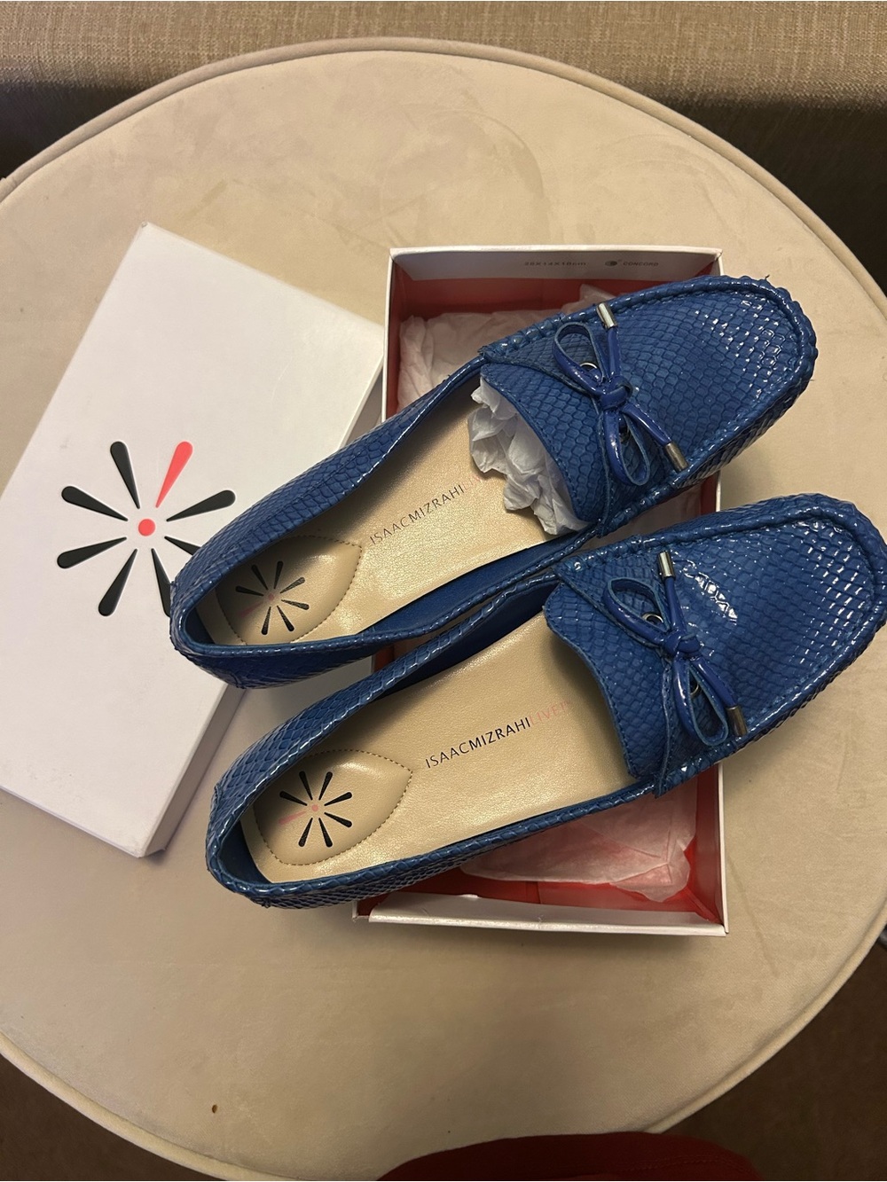 Isaac Mizrahi Blue Woven Moccasin Loafers with Bow Accent